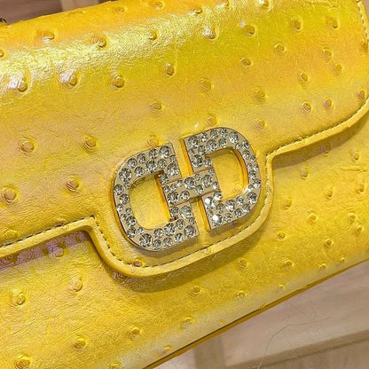 New ostrich pattern underarm handbag for ladies, light luxury diamond-encrusted, elegant single-shoulder crossbody bag