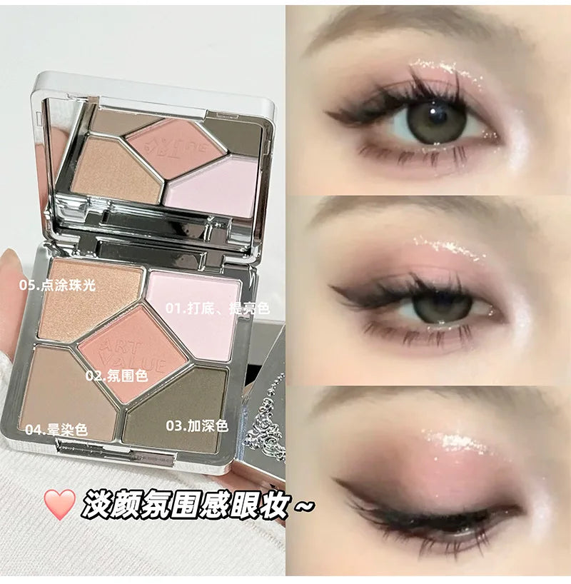 Eyeshadow Palette Blush Highlight Makeup Pearly Highgloss Shimmer Pink Brown Earth Color Fine Sequins Eye Shadow
