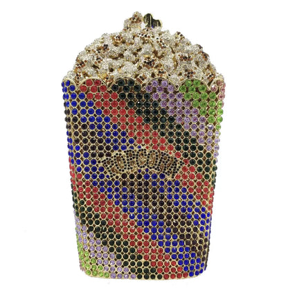 XIYUAN Popcorn Crystal Clutch Bags MINI Metal Box Minaudiere Purses Wedding Party Dinner Handbags Rhinestone Clutches Bags Gift
