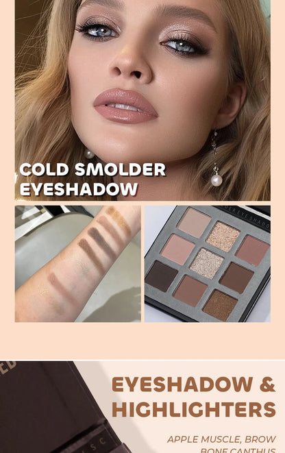 Beauty Glazed 9 Colors Eye Shadow Palette - Matte & Shimmer Pigmented Eyeshadow Discs Warm Earth Tones Makeup Powder for Eyes