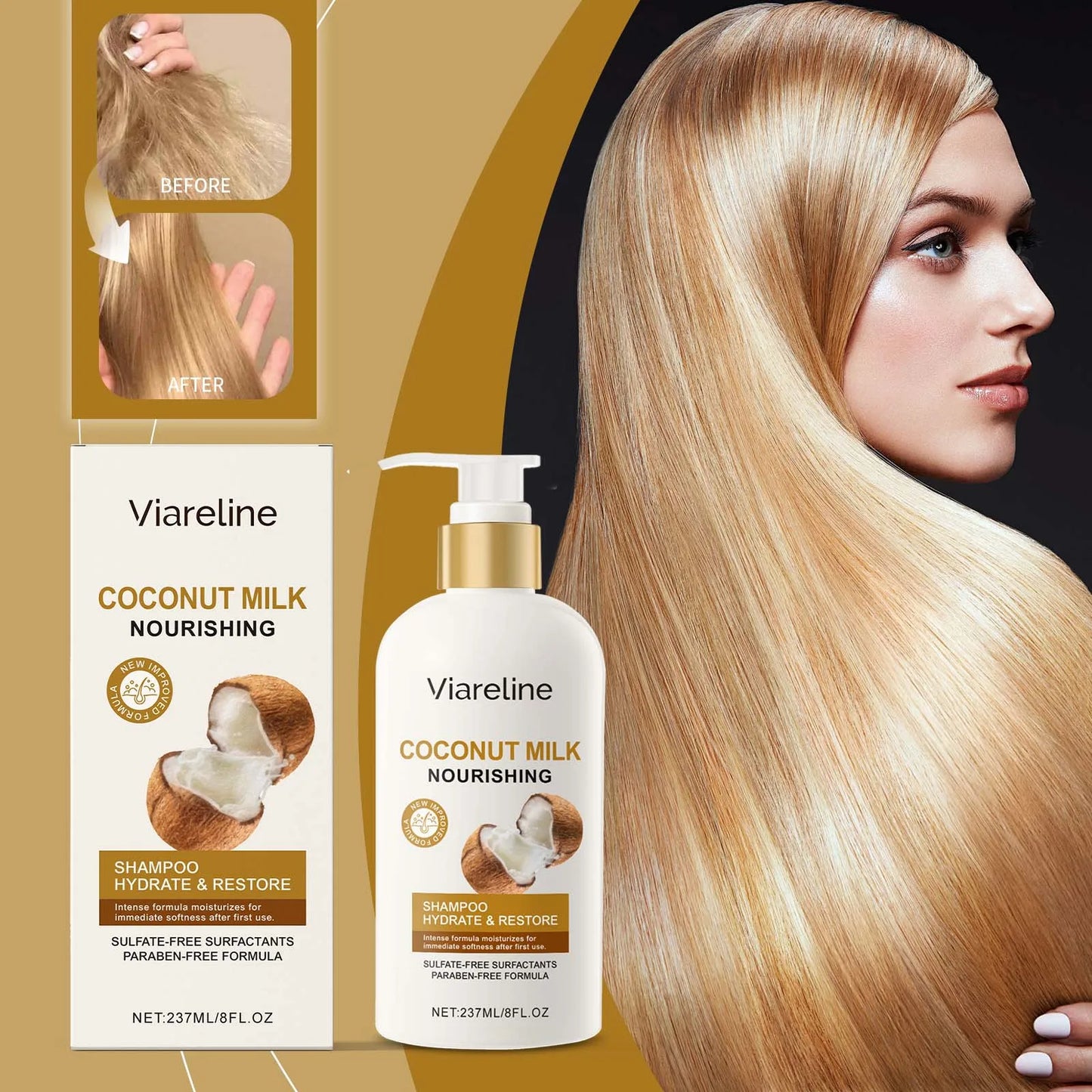 Coconut Milk Shampoo Gently Clean Hair Remove Dandruff Control Oil Reduce Hair Loss Stabilize Hair Roots Smooth Fluffy Shampoo