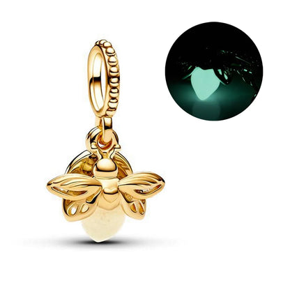 2024 Summer New Glow-in-the-dark Firefly Dangle Charm Fit Original Pan Bracelet DIY Silver&Gold Plated Women Jewelry Gift