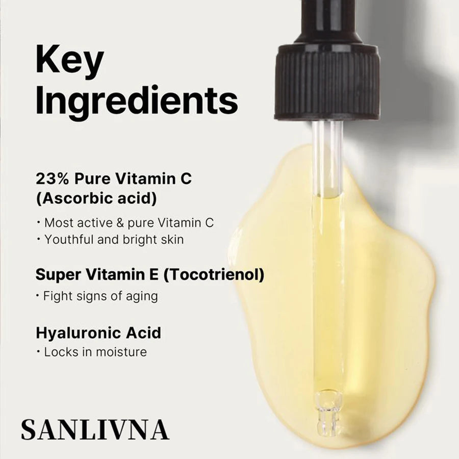 Pure Vitamin C 23% Serum with Vitamin E and Hyaluronic Acid, Brightening and Moisturizing Face Serum, Improves Skin Tone 20g