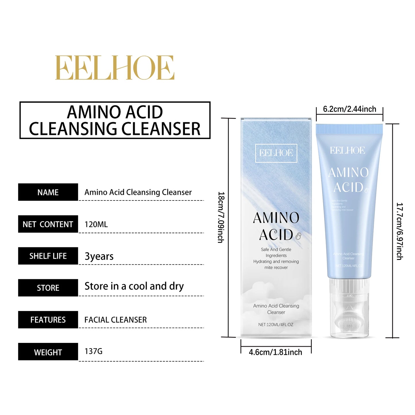 EELHOE Amino Acid Cleansing Cleanser Keep Moisturized Deeply Clean The Pores Remove Dirt Excess Oil Remove Aging Cuticles 120g