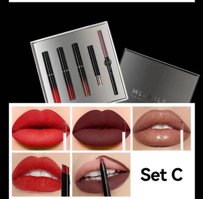 MLSMILE Makeup Set Holiday Gift Box 5pc/set Gloss Waterproof Moisturizing Long-lasting Liquid Lipstick Lip Liner New