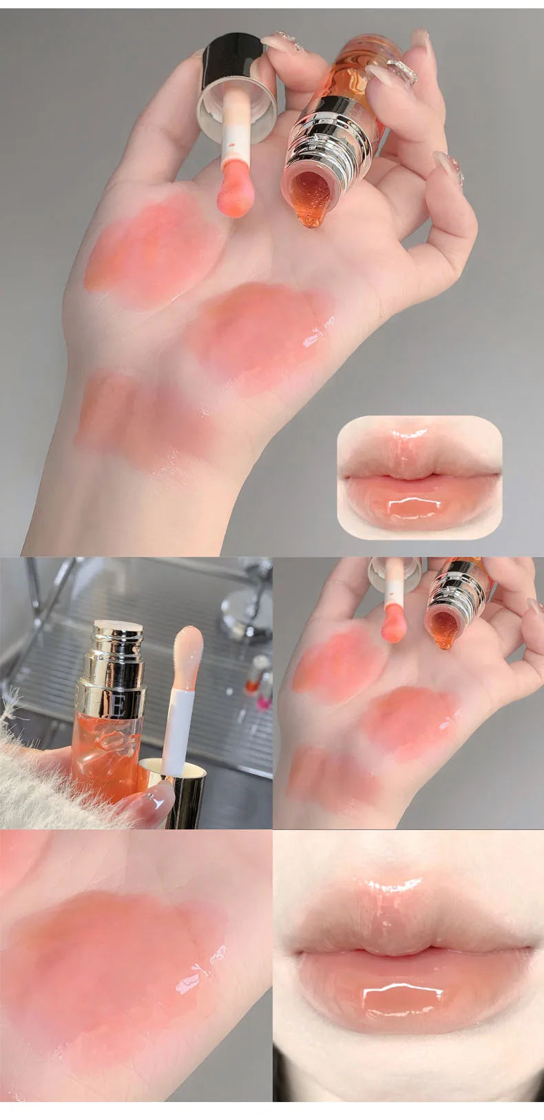 Moisturizing Glass Lip Oil Purple Jelly Violet Transparent Plumper Lip Gloss Makeup Nutritious Liquid Lipstick Brush Lip Care