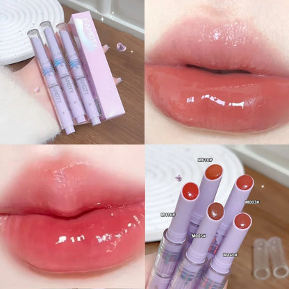 Mirror Glass Solid Lip Gloss Water Light Round Tube Lipstick Clear Oil Jelly Lip Glaze Natural Nude Moisturizing Makeup Tint
