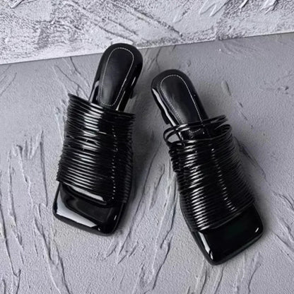 Square Toe Stiletto Sandals for Women Summer Shiny Solid Color High Heels Casual Half Slippers Shoes for Women Designer Sandals