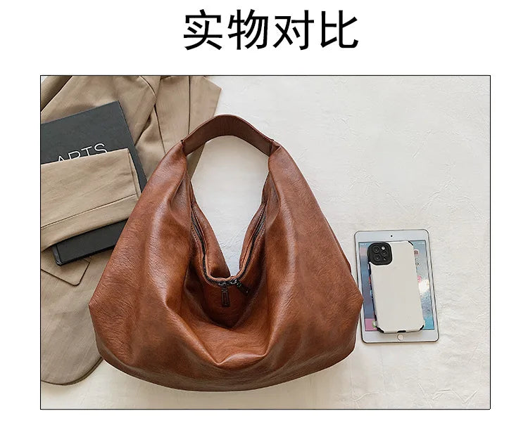 Big Black Shoulder Bags for Women Large Hobo Shopper Bag Solid Color Quality Soft Leather Crossbody Handbag Lady Travel Tote Bag