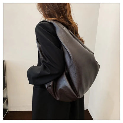 Big Black Shoulder Bags for Women Large Hobo Shopper Bag Solid Color Quality Soft Leather Crossbody Handbag Lady Travel Tote Bag