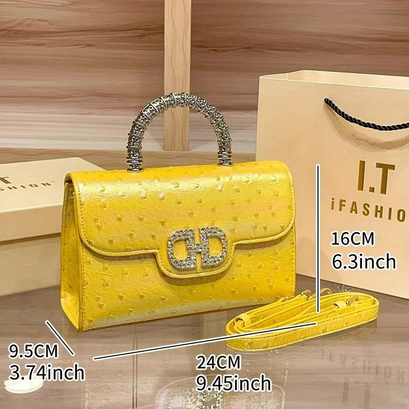 New ostrich pattern underarm handbag for ladies, light luxury diamond-encrusted, elegant single-shoulder crossbody bag