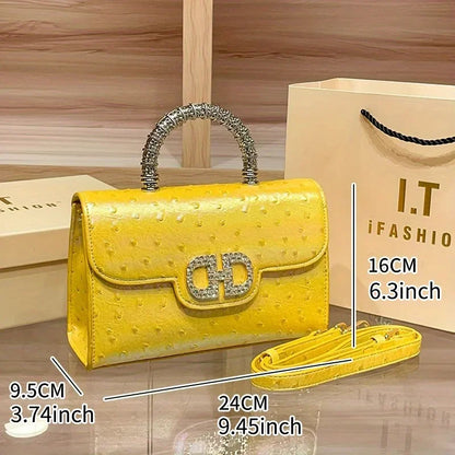 New ostrich pattern underarm handbag for ladies, light luxury diamond-encrusted, elegant single-shoulder crossbody bag