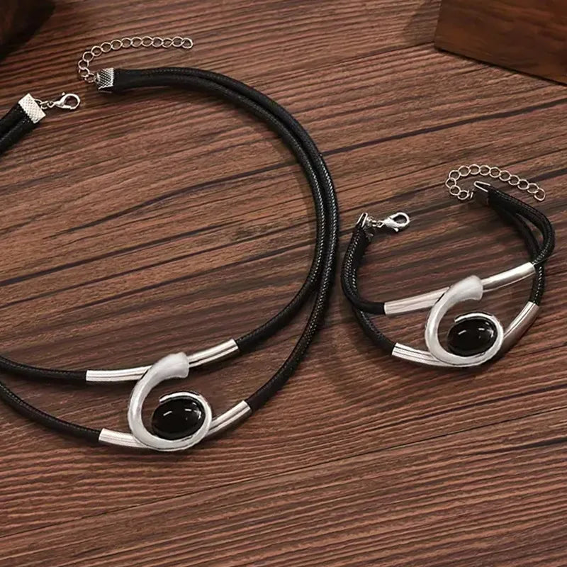 Black Acrylic Stone Necklace Bracelet Set Simple Fashion Jewelry Accessories Hot Sale Party Gift 2025 New Style