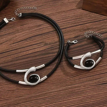 Black Acrylic Stone Necklace Bracelet Set Simple Fashion Jewelry Accessories Hot Sale Party Gift 2025 New Style