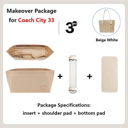 Purse Organizer insert for Handbags Base Shaper 3pc Set city33 Felt Organizer Insert Large Tote Bag Organizer with Zipper