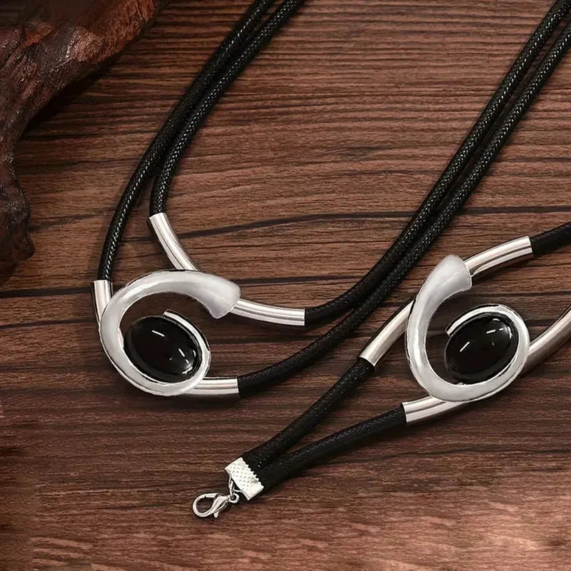 Black Acrylic Stone Necklace Bracelet Set Simple Fashion Jewelry Accessories Hot Sale Party Gift 2025 New Style