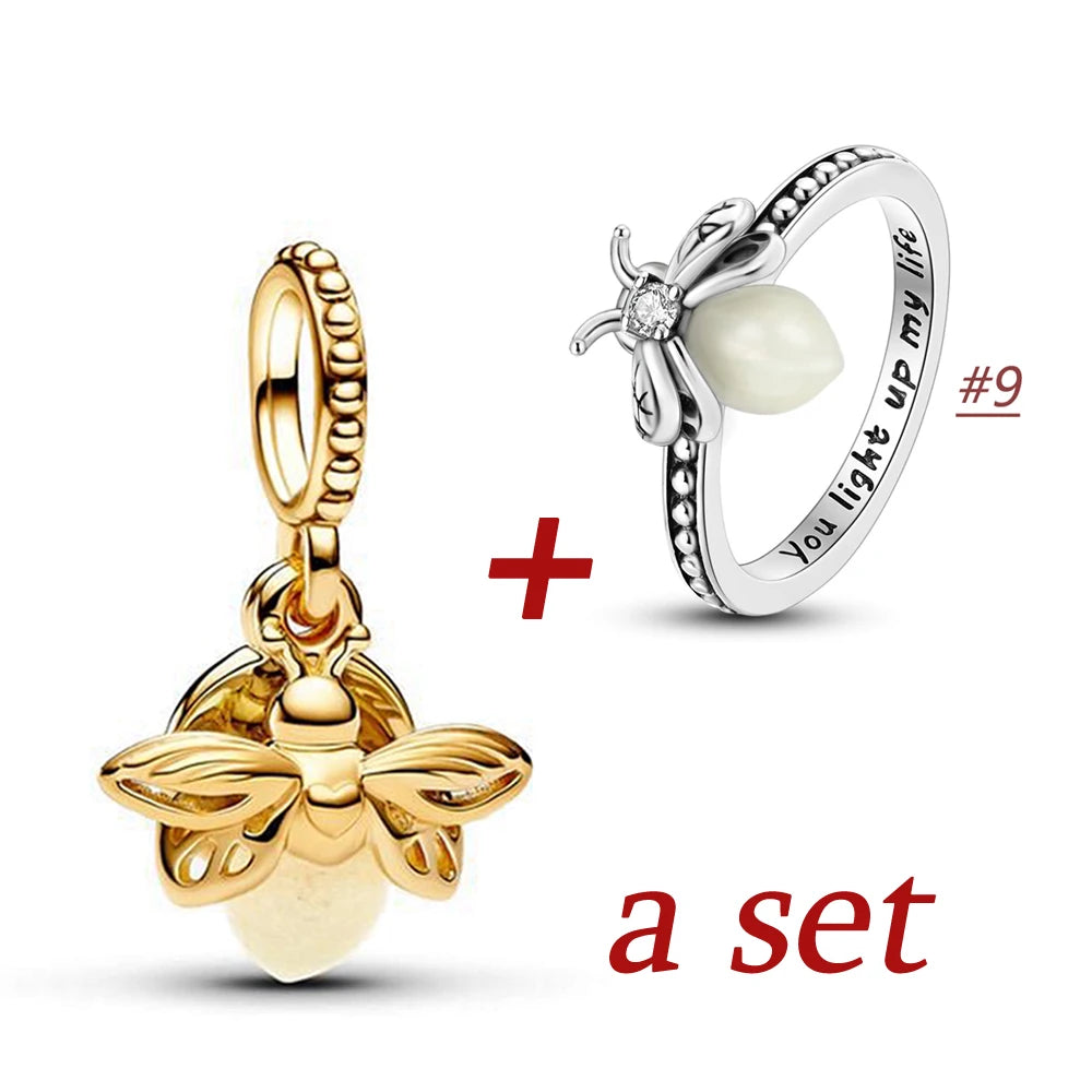 2024 Summer New Glow-in-the-dark Firefly Dangle Charm Fit Original Pan Bracelet DIY Silver&Gold Plated Women Jewelry Gift