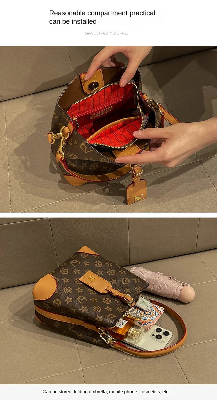 Light luxury brand handbag 2024 new autumn and winter high-end fashion designer bucket bag, single shoulder crossbody bag