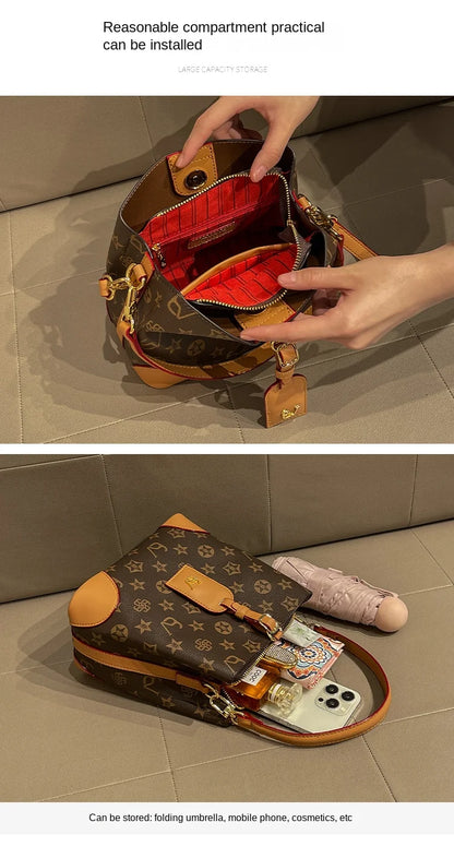 Light luxury brand handbag 2024 new autumn and winter high-end fashion designer bucket bag, single shoulder crossbody bag