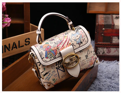 Brand premium women's bag graffiti box small square bag 2024 new autumn and winter designer handbag single shoulder crossbody ba