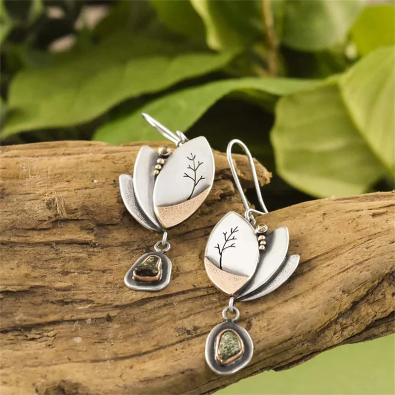 Exquisite Silver Rose Gold Color Oval Tree Geometry Earrings for Women Long Dangle Earrings Wedding Engagement Jewelry