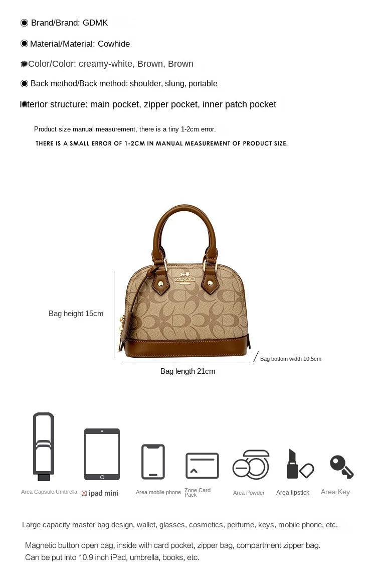 Brand women's handbag shell bag 2025 new high-end retro handbag shoulder bag versatile light luxury crossbody women's bag trend