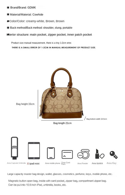 Brand women's handbag shell bag 2025 new high-end retro handbag shoulder bag versatile light luxury crossbody women's bag trend