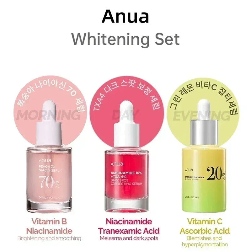 Anua Original Vitamin Whitening Set Peach 70% Niacinamide Serum Dark Spot Serum Vitamin C Blemish Serum ANUA Skincare Products