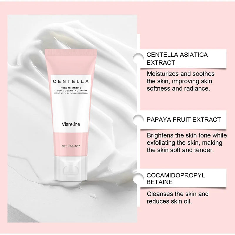 1/2/3/5 Pcs Centella Pore Minimizing Deep Cleansing Foam,Facial Skin Cleanser Moisturizing Soothing,Remove Pore-Clogging Debris