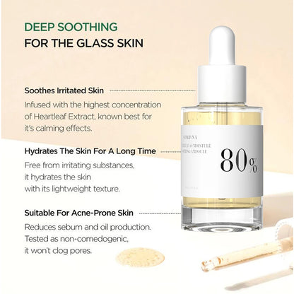 Heartleaf 80 Soothing Ampoule, Glass Skin Hydrating Serum, Panthenol, Hyaluronic Acid, Non-Greasy, Lightweight Serum, 30 ml