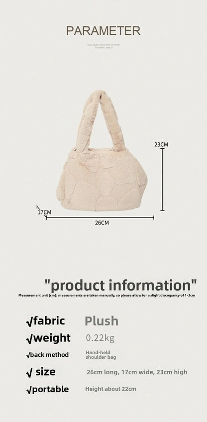 Faux Fur Tote Bag High Quality Plush Handbag Women Fall Winter Vintage Fashion Large Capacity Shoulder Bag