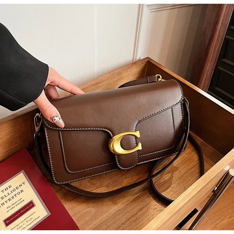 2025 New Women's High-End Pure Color Simple Square Bag Multi-Layer Commuting Single Shoulder Bag Neutral Minimalist Style