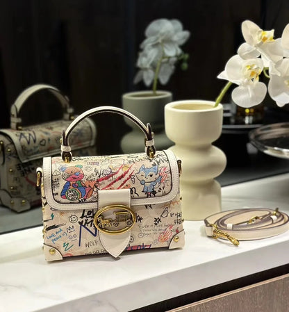 Brand premium women's bag graffiti box small square bag 2024 new autumn and winter designer handbag single shoulder crossbody ba