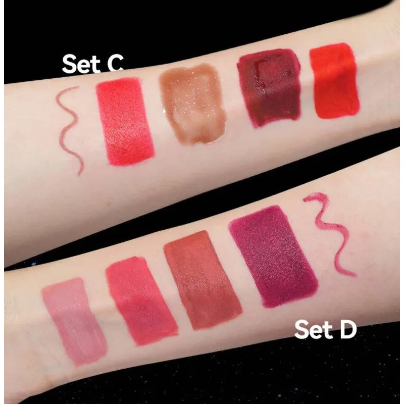 MLSMILE Makeup Set Holiday Gift Box 5pc/set Gloss Waterproof Moisturizing Long-lasting Liquid Lipstick Lip Liner New