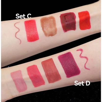 MLSMILE Makeup Set Holiday Gift Box 5pc/set Gloss Waterproof Moisturizing Long-lasting Liquid Lipstick Lip Liner New