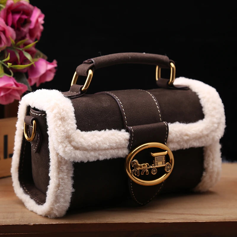 Luxury brand women's bag high-end designer 2024 new autumn and winter plush handbag single shoulder crossbody small square bag