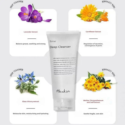 Korean Hexkin Efficient Cleansing Facial Cleanser Time Brightening Deep Get Rid Of Makeup Lavender Cornfower Extract Cleanser
