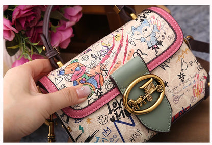 Brand premium women's bag graffiti box small square bag 2024 new autumn and winter designer handbag single shoulder crossbody ba