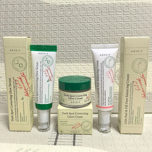 AXIS-Y Skin Care Set - Hydrating Essence, Dark Spot Correcting Glow Serum, Sunscreen, Eye Serum, Mask, Cleanser, AHA BHA Serum