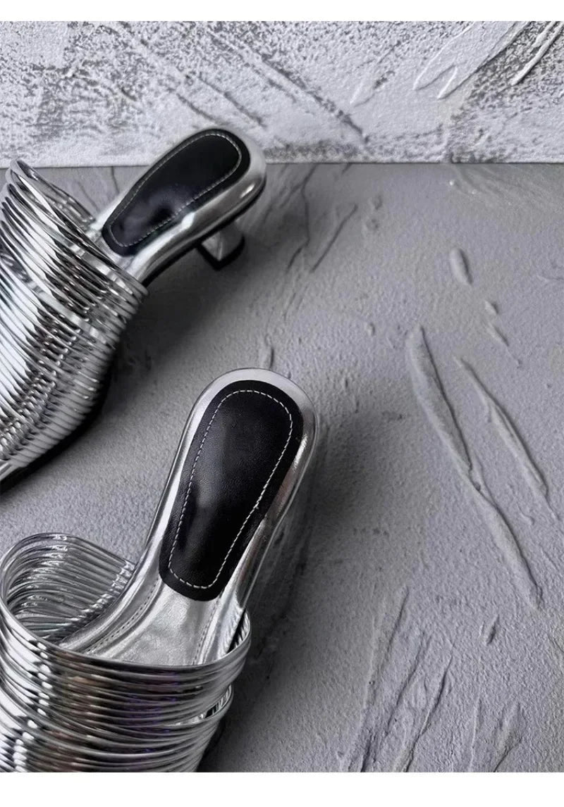 Square Toe Stiletto Sandals for Women Summer Shiny Solid Color High Heels Casual Half Slippers Shoes for Women Designer Sandals