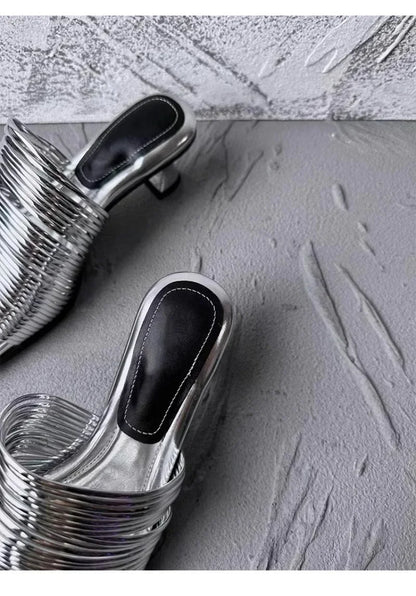 Square Toe Stiletto Sandals for Women Summer Shiny Solid Color High Heels Casual Half Slippers Shoes for Women Designer Sandals