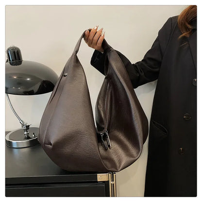 Big Black Shoulder Bags for Women Large Hobo Shopper Bag Solid Color Quality Soft Leather Crossbody Handbag Lady Travel Tote Bag