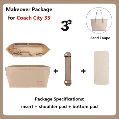 Purse Organizer insert for Handbags Base Shaper 3pc Set city33 Felt Organizer Insert Large Tote Bag Organizer with Zipper