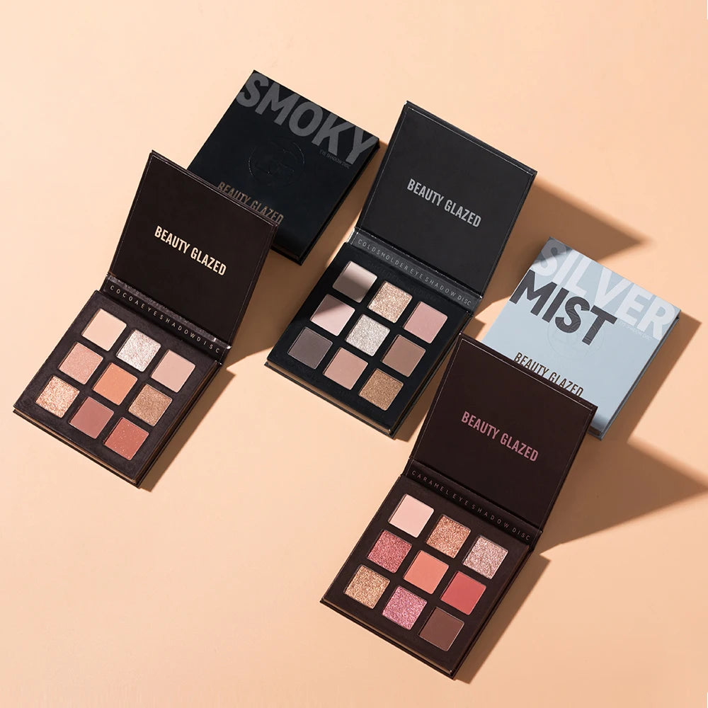 Beauty Glazed 9 Colors Eye Shadow Palette - Matte & Shimmer Pigmented Eyeshadow Discs Warm Earth Tones Makeup Powder for Eyes