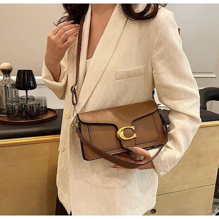 2025 New Women's High-End Pure Color Simple Square Bag Multi-Layer Commuting Single Shoulder Bag Neutral Minimalist Style
