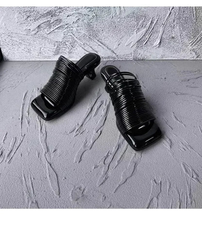 Square Toe Stiletto Sandals for Women Summer Shiny Solid Color High Heels Casual Half Slippers Shoes for Women Designer Sandals