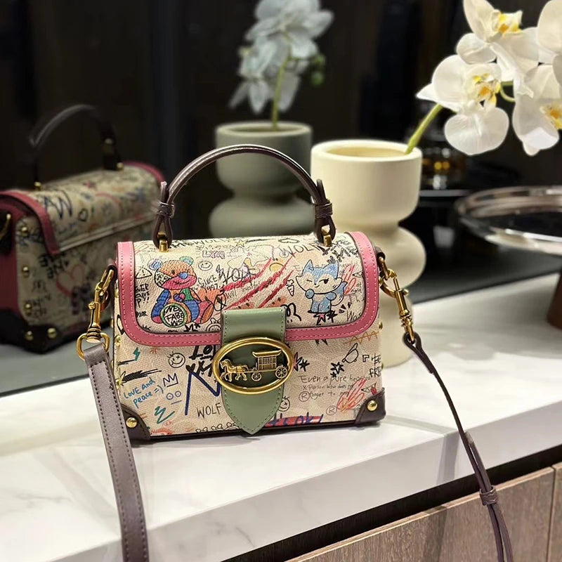 Brand premium women's bag graffiti box small square bag 2024 new autumn and winter designer handbag single shoulder crossbody ba
