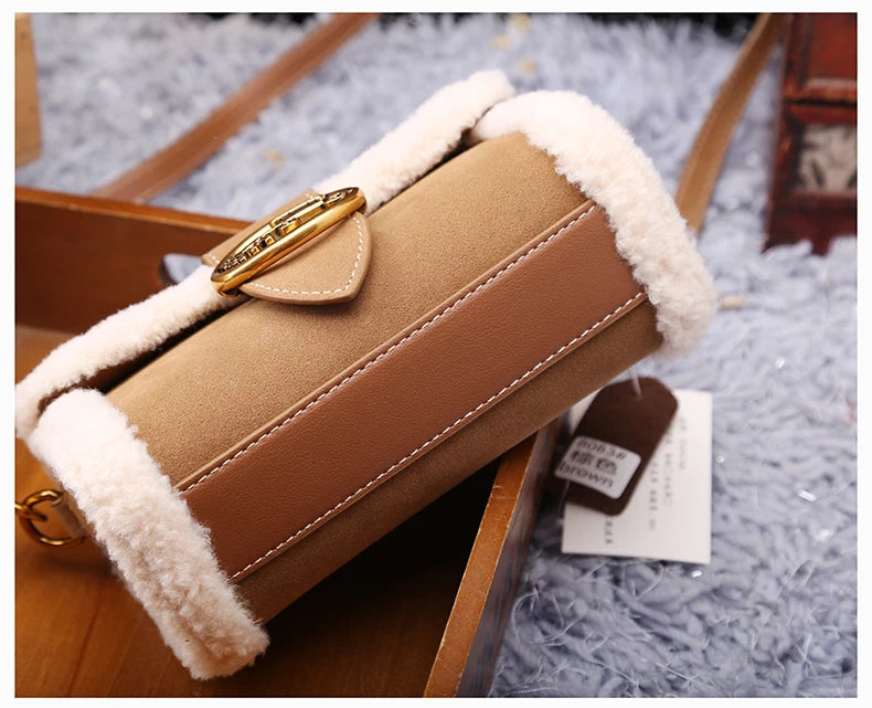 Luxury brand women's bag high-end designer 2024 new autumn and winter plush handbag single shoulder crossbody small square bag