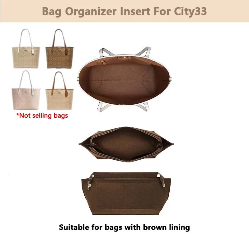 Purse Organizer insert for Handbags Base Shaper 3pc Set city33 Felt Organizer Insert Large Tote Bag Organizer with Zipper