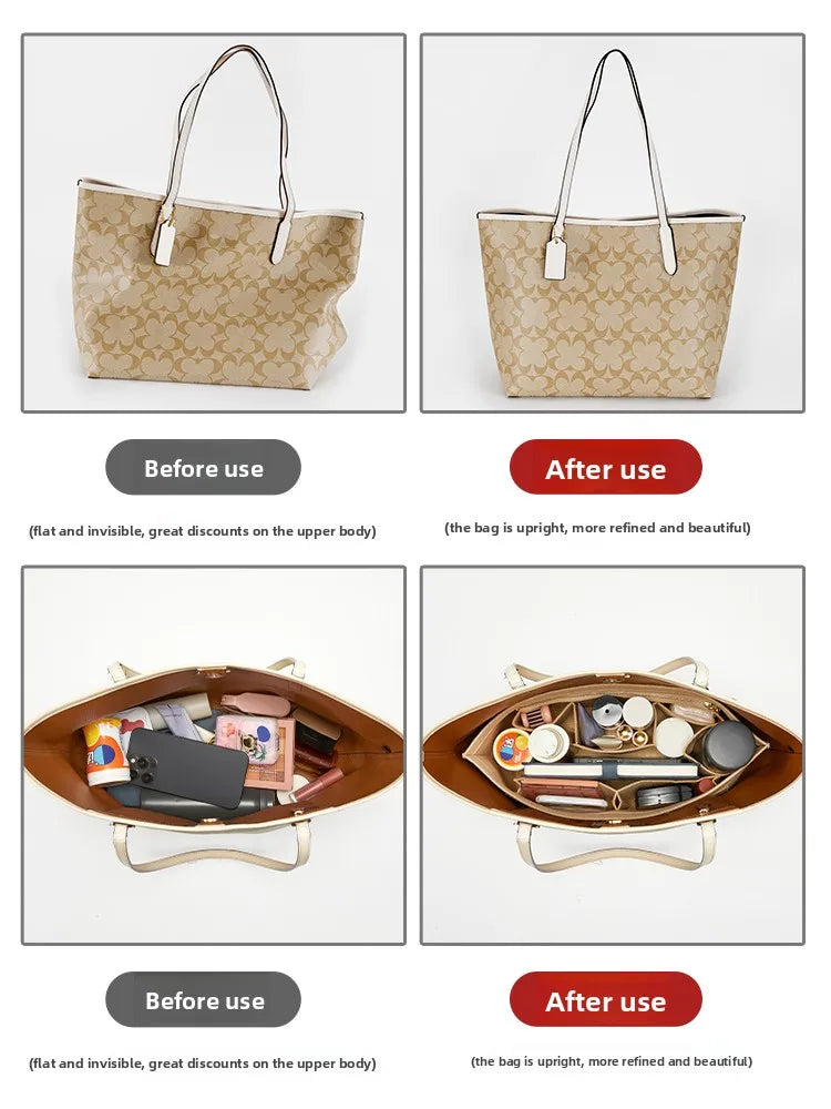 Purse Organizer insert for Handbags Base Shaper 3pc Set city33 Felt Organizer Insert Large Tote Bag Organizer with Zipper